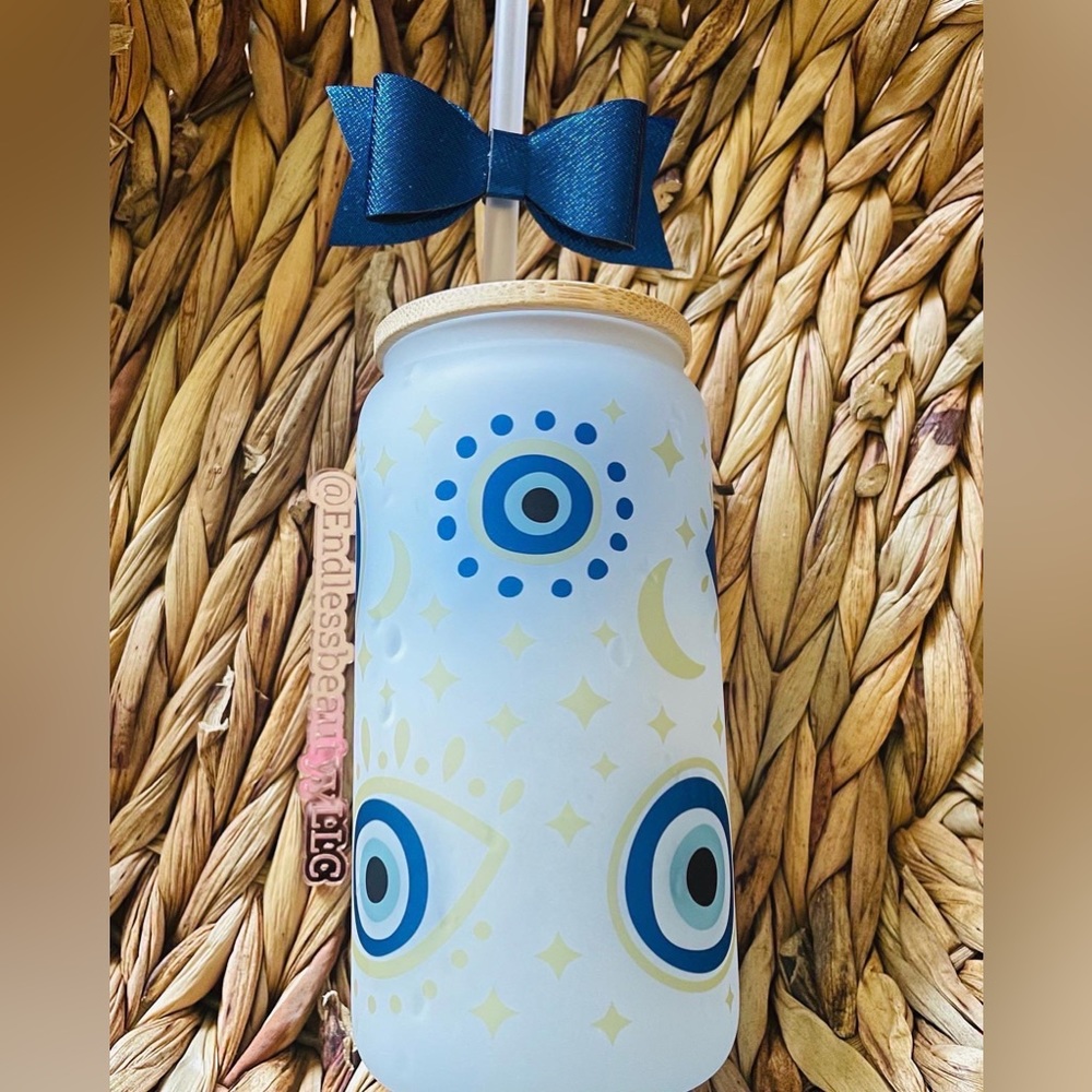 Evil eye glass can tumbler 16 oz color changing
